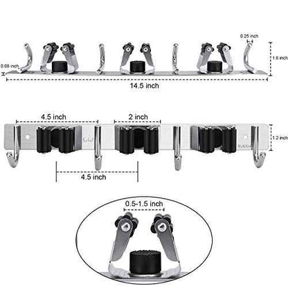Broom Hanger Wall Mounted, 2PCS Mop and Broom Holder Wall Mount Garage Organization and Storage Stainless Steel Kitchen Tool Organizer Wall Hanger for Laundry Room Garden Garage Closet Kitchen