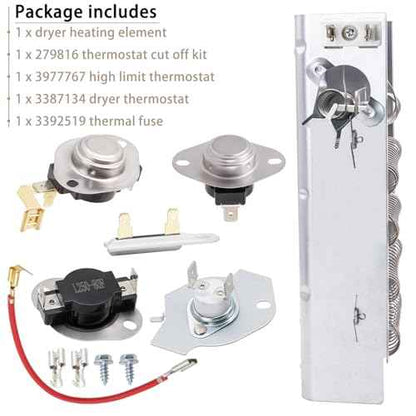 Dryer Heating Element Kit Replace for Whirlpool WED7300DW1 WED7300DW0 WED7000DW1 WED6200SW0 WED7000DW2 WED7000DW0 WED5600SQ0 WED6200SW1 WED5320SQ0 WED5321SQ0 WED5500SQ0 WED5510VQ0