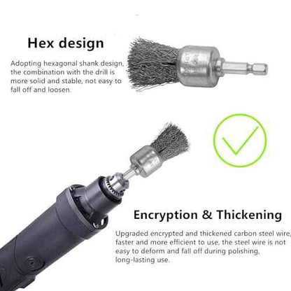 Abrasive Wire Pen Brush Set for Drill - 1/4 Inch Hex Shank 1 Inch Wire Pen Brush - Stainless Steel Crimped Carbon Steel Brush for Rust,Cleaning,Deburring,Removing Paint-2pcs