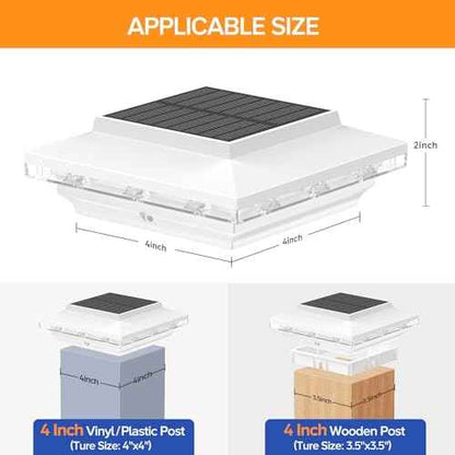 4x4 Solar Post Cap Lights Upgraded, Brighter and Extended Beam to Light Post Fence Deck with Warm/White Lights, Waterproof Outdoor Posts Solar Lights for Patio Porch Vinyl/Wooden Posts 8 Pack