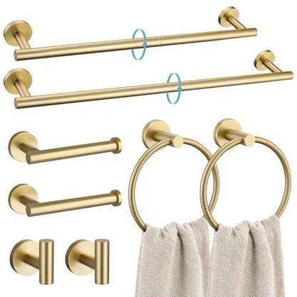TURS Brushed Gold 8 Piece Bathroom Hardware Set, SUS304 Stainless Steel 24 Inch and 20 Inch Bath Towel Bar Set, Round Bathroom Accessories Kit Wall Mounted