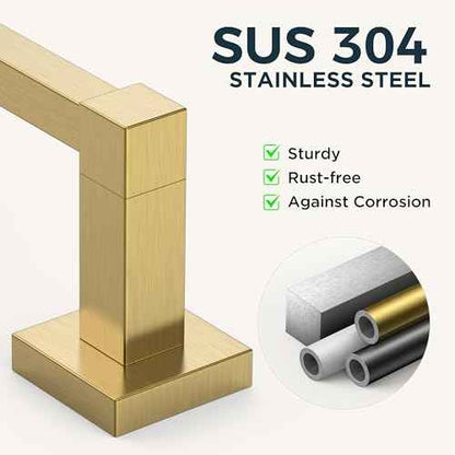 FORIOUS Toilet Paper Holder Set Wall Mount, SUS 304 Stainless Steel Pivoting Toilet Paper Holder and Towel Ring, Hand Towel Holder Set for Bathroom, Square Bathroom Hardware Set, Brushed Gold