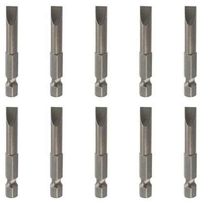 10 Pcs SL6 Magnetic Slotted Screwdriver Bits S2 Steel Flat Head Screwdriver Bits with 1/4 Inch Hex Shank, 2 Inch Length
