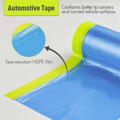 Pre-Taped Masking Film for Painting - 44" x 66' Painters Plastic Sheeting with Automotive Paint Tape and Drape for Covering Cars, Walls, Windows and Furniture Protection (1 Roll)