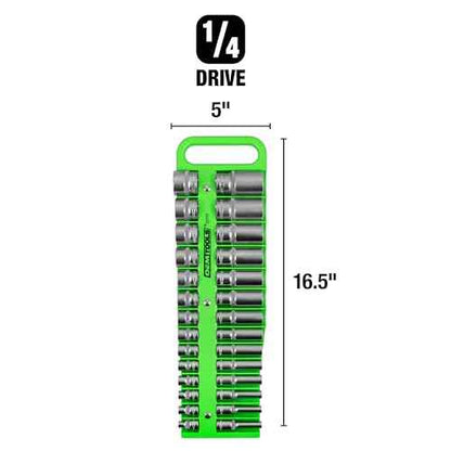 OEMTOOLS 23116 1/4" Drive Portable Magnetic Socket Organizer Tray, Magnetic Socket Holders Organizers For Tool Box, Shop, Or Garage, Holds Up To 26 Tools, Metric/SAE, Green