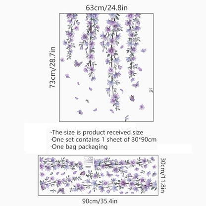 Hanging Purple Flower Wall Stickers Vine Floral Wall Decals for Girls Kids Bedroom Nursery Living Room TV Wall Decor