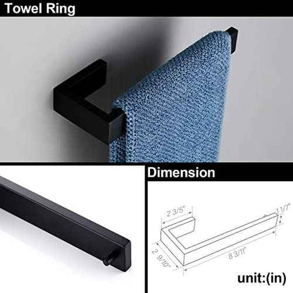 BAGNOLUX Matte Black Bathroom Hardware Set 4 Pieces, Bath Towel Holder Set SUS304 Stainless Steel, Towel Bar Rack Set for Wall Mounted, Square Bathroom Accessories Set Fixture Heavy Duty