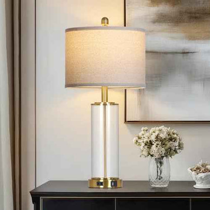 26" Gold Glass Table Lamp for Living Room Single, 3-Way Dimmable Touch Control Bedroom Lamps with USB C+A Ports & AC Outlet, Modern Bedside Lamp for Nightstand Side End Table (Bulb Included)