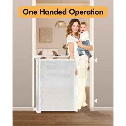 Retractable Baby Gate for Stairs & Doorways, 55" Wide x 33.6" Tall Easy Installation Mesh Dog Gate for Indoor & Outdoor Use,Pet and Dog Safety Gate for Hallways(White)