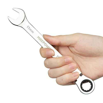 MAXPOWER 13mm Flexible Gear Wrench, Industrial Grade Ratchet Combination Spanner, Forged Heat-Treated Cr-V Steel 12 Point Flex-Head, Metric