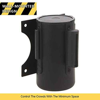 A-KARCK Wall Mount Retractable Belt 16 Foot, Crowd Control Wall Barrier with Steel Case Black and Yellow Belt Works in Any Weather Conditions
