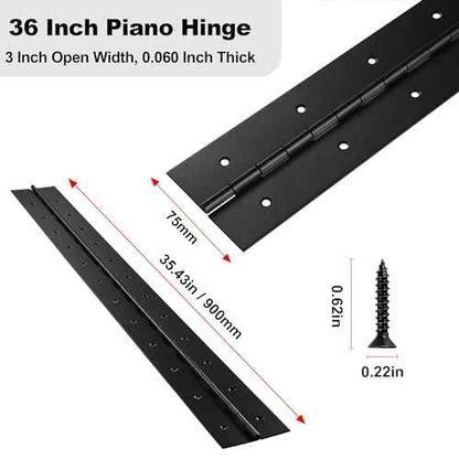 2 Pcs Heavy Duty Piano Hinge 36 Inch x 3 Inch Width, True 0.060'' Thick Stainless Steel Black Piano Hinge for Heavy Duty Cabinet, Door, Toolbox, Wooden Box, Metal Plate, Furniture, Industrial Project