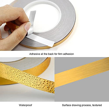 2 Rolls 0.4 Inch x 164 Ft Metalized Polyester Mylar Film Tape, Graphic Art Tape Mirror Tape, Foil Line Adhesive Tape for Wall, Floor, Tile, Gifts Wrapping (Gold)