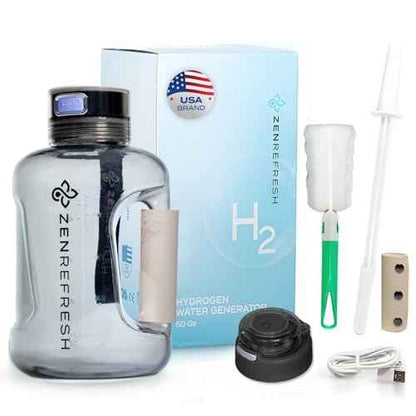 50 Oz Hydrogen Water Bottle, 2025 New SPE/PEM Technology, Large Gym Hydrogen Bottles, Travel Hydrogen Water Bottle Generator With Straw & Additional Cap, USA Brand, Up to 1800 ppb - Black