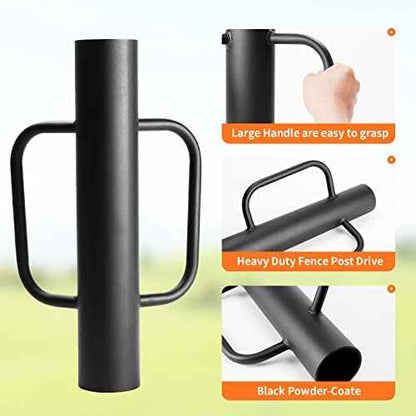 Black Fence Post Driver£¬16.5 Inch T Post Driver,12LB Hand Post Pounder with Handle, Heavy Duty Post Hole Diggers