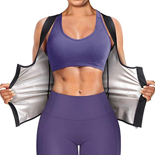 Junlan Sauna Suit for Women Waist Trainer Vest for Women Sweat Tank Top Shaper for Women with Zipper (Black, Small)
