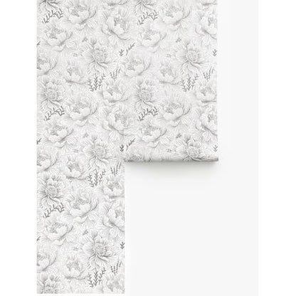 GloryTik Floral Peel and Stick Wallpaper Boho Grey and White Contact Paper Modern Self Adhesive Removable Wall Paper for Bedroom Bathroom Cabinets Renter Friendly Wallpaper Vinyl Roll 17.3" X 197"