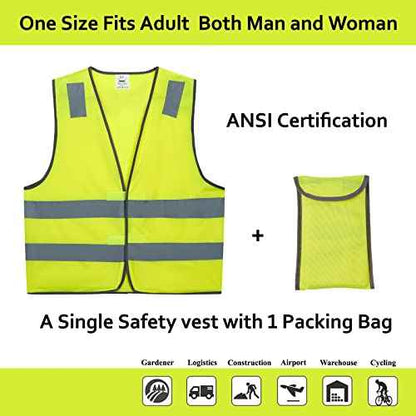 Safety Vests 10 Pack - Yellow Reflective High Visibility Construction ANSI Class 2 Work Vest for Men,Woman,Hi Vis Vest Mesh and Neon Silver Strip