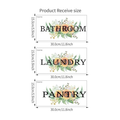Laundry Room Stickers Bathroom Pantry Signs Vinyl Green Flowers Wall Decal Wall Quote Sticker for Laundry Room Decor(Laundry+Panty+Bathroom)