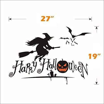 BooDecal Happy Halloween Wall Decals Stickers with Flying Witch and Bats Art Design for House Decorations Removable Halloween Series Wall Decals Stickers
