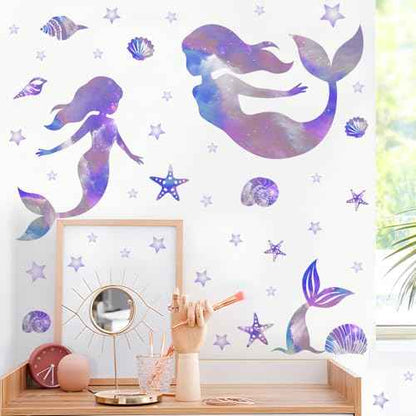 Mermaid Wall Decals Glow in The Dark Mermaid Star Decal Under The Sea Wall Stickers for Nursery Bedroom Bathroom Mirror Wall Decor