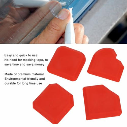 4Pcs Caulking Tool Set, Silicone Red Smoother Sealant Grout Finishing Tool, Caulking Applicator Tool for Kitchen Floor Sealant Sealing, Cleaning, Fillering, Removing Sealants