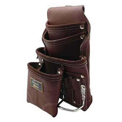 Heavy Duty Tool Pouch | Carpenters Tool Pouch 3350, Brown, Oil-Tanned, 10 Pockets, 2 Hammer Holders, Reinforced Seams