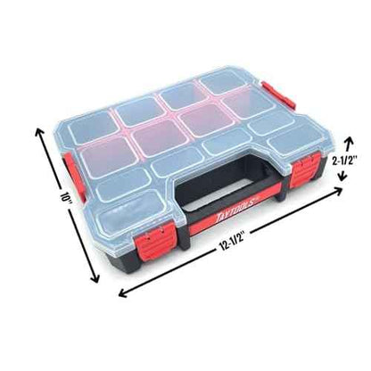 Taytools 14 Compartment Medium Parts Organizer Box - Dual Latch Portable Tool Box with Removeable Dividers for Storing Hardware, Screws, Bolts, Nails, Beads or Jewely (Pack of 2)