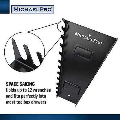 MichaelPro Magnetic Wrench Organizer for Tool Drawer, 12-Piece Metal Wrench Holder, Fits SAE and Metric Wrenches, Up to SAE 1 1/16'' and Metric 24mm, Easy Magnetic Wall Mount - MP014031