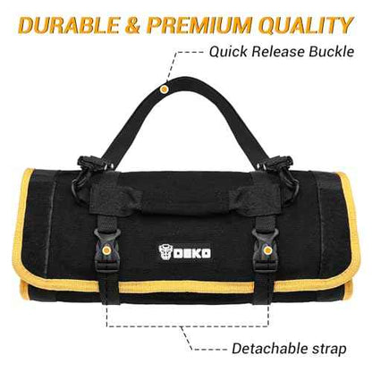 DEKOPRO Tool Roll Bag with Tool Set: Small Tool Roll Organizer Pouch Pocket Bag with Tool Kit Gifts for Men Heavy Duty Tool Storage Bags Pouches Mechanic, Electrician Tools