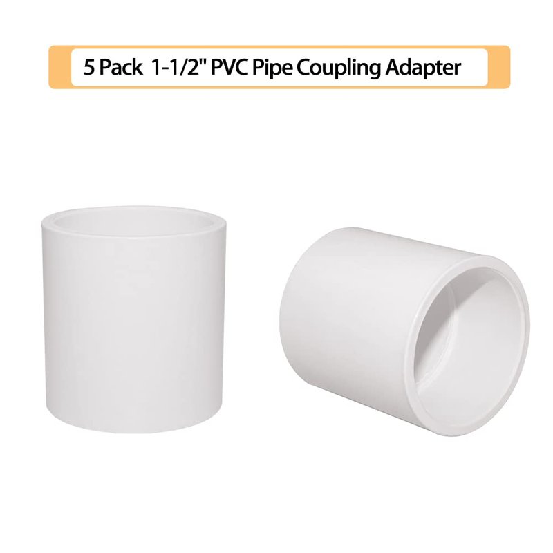 Fitvell 5PCS 1-1/2" PVC Pipe Fitting Coupling Connector Adapter Pipe Fitting Slip (Socket x Socket) Schedule 40 White Color