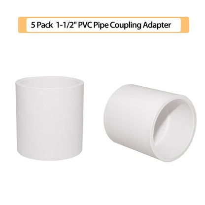 Fitvell 5PCS 1-1/2" PVC Pipe Fitting Coupling Connector Adapter Pipe Fitting Slip (Socket x Socket) Schedule 40 White Color