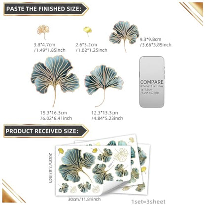 11.8 x 7.9 Inch Ginkgo Leaf Wall Decals Spring Themed Wall Stickers Ginkgo Leaf Foil Stamping Stickers Peel and Stick Modern Art Wall Sticker DIY Mural Decor for Home Living Room Bedroom Office