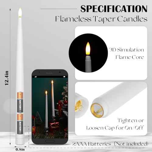 Baquler 50 Pcs 12.4 Inch Flameless Taper Candles Battery Operated Taper Candles Bulk LED Flickering Flameless Candlesticks Realistic Candle Lights for Home Dinner Wedding Church Christmas Decor