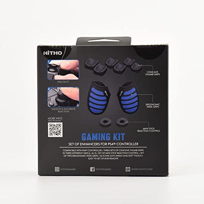 Controller Silicone Case Grip Set for PS4 - Rubber Protector Handle with 2X Joystick Thumb Caps and 2X Analog Precision Rings - Compatible with PS4/Slim/Pro - Blue Stripe