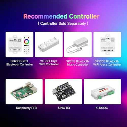 BTF-LIGHTING FCOB IP66 WS2811 IC RGB COB LED Strip 864LED/m Flexible High Density Color Chasing Uniform Light DC24V 24FT 24IC/m 12mm Width for DIY Lighting Projects(No Adapter or Controller)