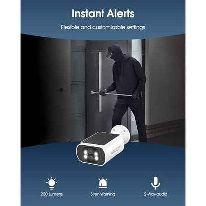 Solar Security Camera Outdoor Wireless, 4MP Battery Powered Home Surveillance Camera with Embedded Solar Panel, PIR Motion Sensor, 2.4G/5G Dual Band WiFi