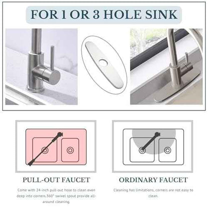 Kitchen Faucet with Pull Down Sprayer SUS304 Stainless Steel High Arc Brushed Nickel Pull Out Kitchen Sink Faucets Utility Laundry Farmhouse Camper Rv Modern for 1 or 3 Hole Sink, KF1-BN