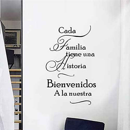 CADA Familia tiene UNA Historia Art Wall Decals, Warm Family Quotes Wall Decal, Vinyl Sayings Words Wall Decor, Removable DIY Wall Mural for Bedroom, Living Room, Home Decoration