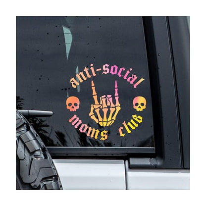 Anti-Social Mom Club Skull Decal, Aesthetic Skeleton Car Window Decals, 6 Inches UV DTF Tranfer Car Stickers, Halloween Weatherproof Car Truck Window Bumper Sticker, Car Decals for Boy Girl