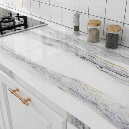 FunStick Gold White Marble Countertop Contact Paper Waterproof Marble Contact Paper for Countertops Cabinets Removable Marble Wallpaper Peel and Stick Countertops for Kitchen Bathroom Table 15.8"x80"