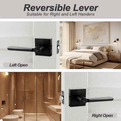 KAMOTA Privacy Door Levers, 4 Pack Matte Black Door Handles, Interior Keyless Door Lock, Left and Right Hand Reversible Doorknob, for Bed and Bathroom