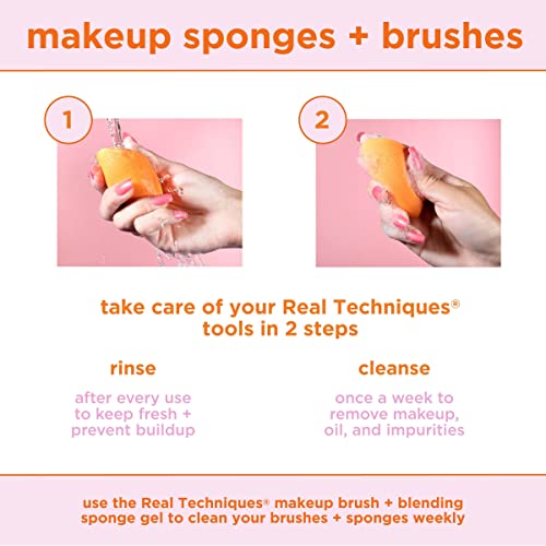 Real Techniques Iconic Blend + Set Makeup Sponge Duo, Makeup Blending Sponges, For Liquid, Cream, & Powder, Cloud Skin, Powder Sponge & Foundation Sponge, Latex-Free, Vegan & Cruelty Free, 2 Count