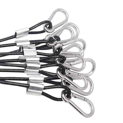 10 pcs 12 inch Vinyl Cover Coated Stainless Steel Wire Rope Lanyard Cable Tether Safety Strap with Hooks and 2 Loops (4mm Thickness), Black