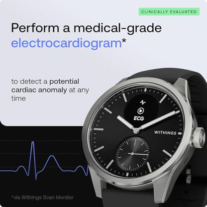 WITHINGS ScanWatch 2 - Women's Men's Health Smartwatch, ECG, SpO2, Temperature, Sleep Tracking, Respiratory Health, Waterproof, 30-Day Battery, 30-Day Battery, Android & iOS