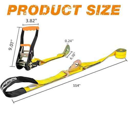 Heavy Duty 4-Pack Axle Tie Down Straps for Trailers - 2" x 114" Car Hauler Straps with Snap Hooks - 10,000 lbs Break Strength, 3300 lbs Capacity - DOT Certified Wheel Tie Downs (Yellow)