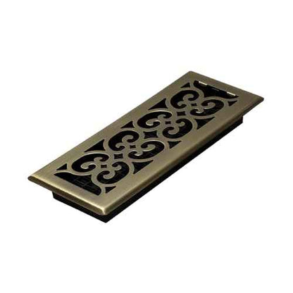 Decor Grates (4-Pack) SPH412-A Scroll Design Floor Register, 4x12 Inches, Antique Brass Finish