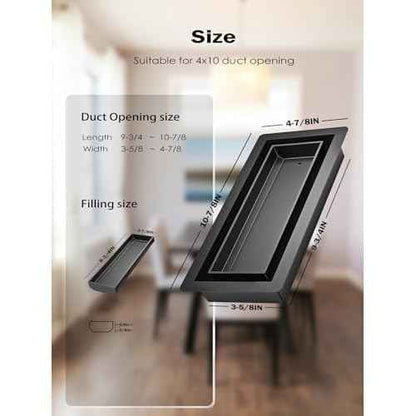 4x10 Floor Register, Heavy Duty Steel, 50% Higher Ventilation Performance Than Others, Sandtex Black Finish, Sleek Modern Design, Fits Tile Wood Inserts, Floor Vent Covers for Home Floor