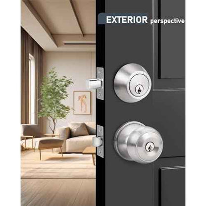 3 Pack Keyed Alike Front Door Knob and Deadbolt Set, Entry Door Locksets with Single Cylinder Deadbolt, Satin Nickel Flat Round Door Lock Set for Bedroom/Office/Exterior Doors