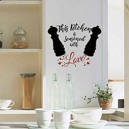 Funny Family Kitchen This Kitchen is Seasoned with Love Vinyl Wall Art Decal Sticker, Family Home Decor Removable Vinyl for Dining Room Living Room Blank Wall (11.8''¡¿23.6'')